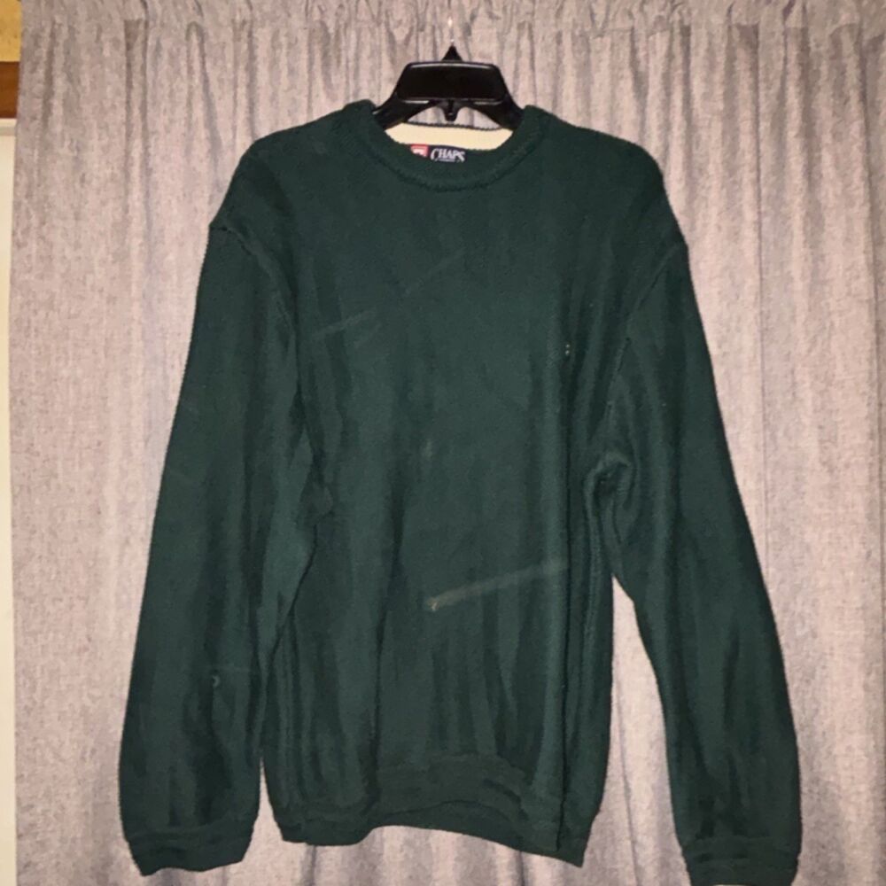 Chaps Men's Knit Pullover Sweater Green Crew Neck Long Sleeve XL